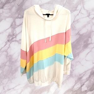 Torrid Cream and Pink Oversized 3/4 Sleeve Hoodie